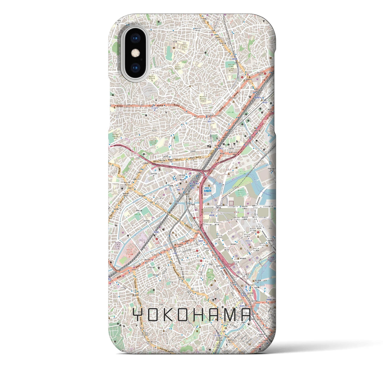 【横浜2】地図柄iPhoneケース（バックカバータイプ・ナチュラル）iPhone XS Max 用