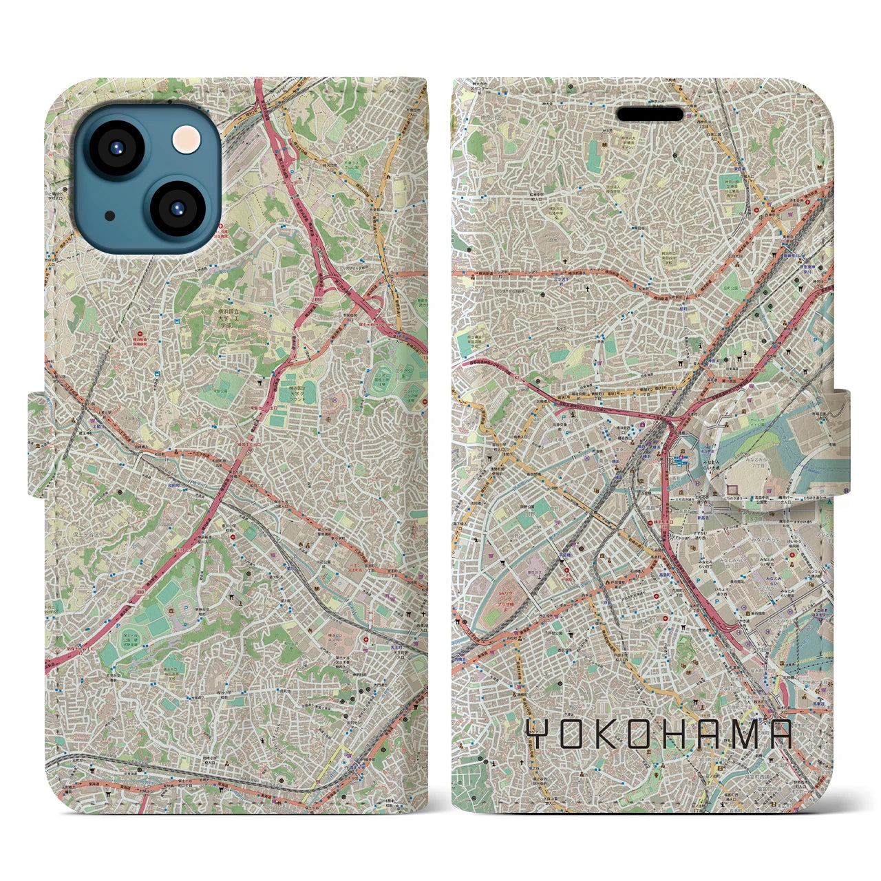【横浜2】地図柄iPhoneケース（手帳両面タイプ・ナチュラル）iPhone 13 Pro 用