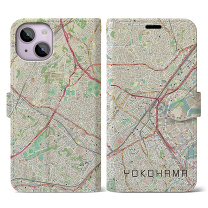 【横浜2（神奈川県）】地図柄iPhoneケース（手帳タイプ）ナチュラル・iPhone 14 用