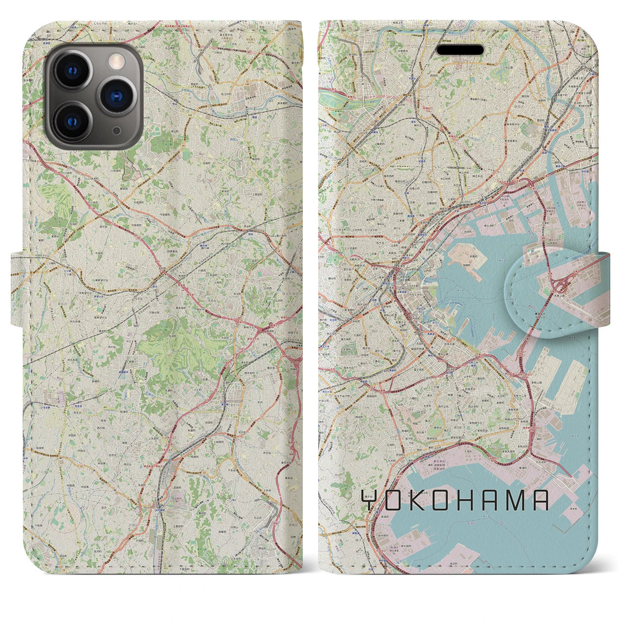 【横浜】地図柄iPhoneケース（手帳両面タイプ・ナチュラル）iPhone 11 Pro Max 用