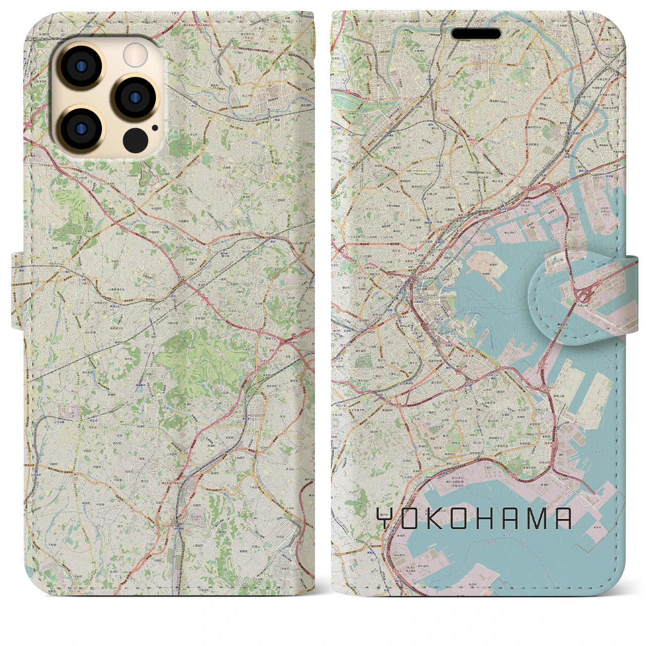【横浜】地図柄iPhoneケース（手帳両面タイプ・ナチュラル）iPhone 12 Pro Max 用