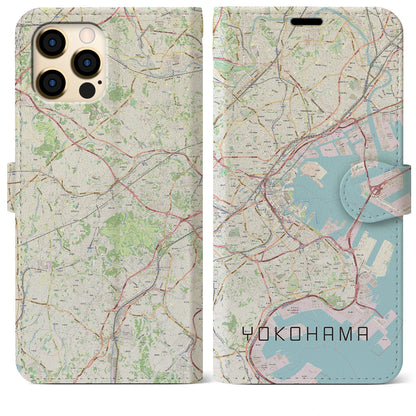 【横浜（神奈川県）】地図柄iPhoneケース（手帳タイプ）ナチュラル・iPhone 12 Pro Max 用