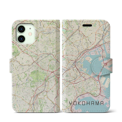 【横浜（神奈川県）】地図柄iPhoneケース（手帳タイプ）ナチュラル・iPhone 12 mini 用