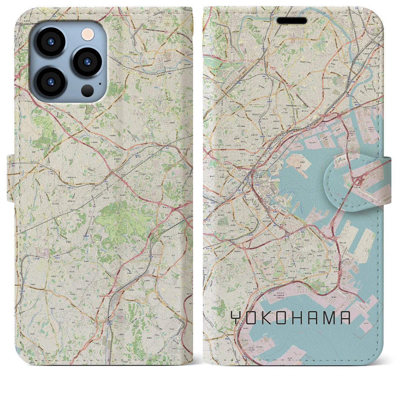 【横浜】地図柄iPhoneケース（手帳両面タイプ・ナチュラル）iPhone 13 Pro Max 用