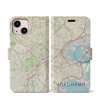 【横浜（神奈川県）】地図柄iPhoneケース（手帳タイプ）ナチュラル・iPhone 13 mini 用