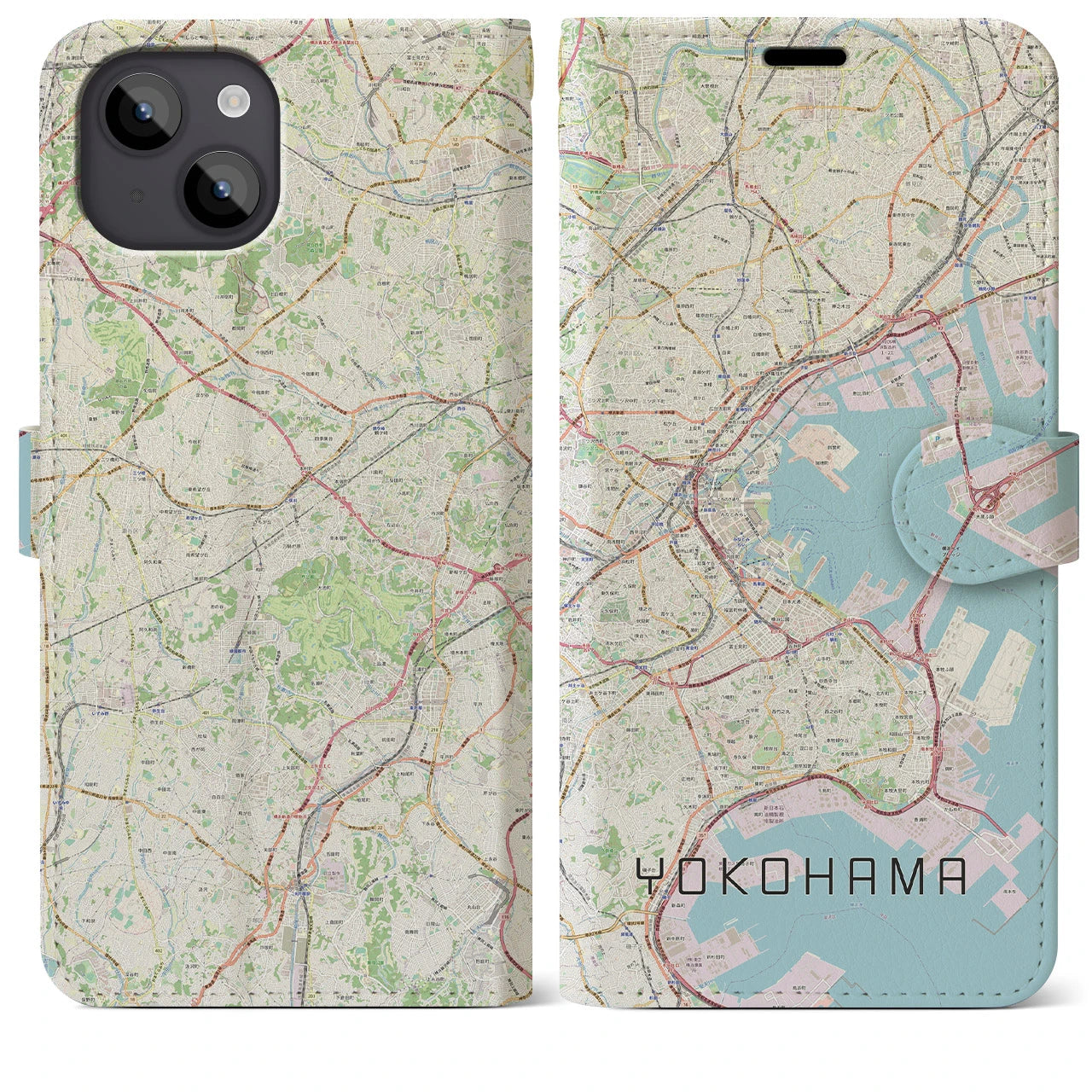 【横浜】地図柄iPhoneケース（手帳両面タイプ・ナチュラル）iPhone 14 Plus 用
