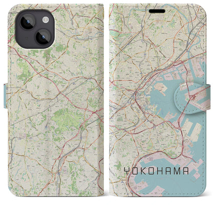 【横浜（神奈川県）】地図柄iPhoneケース（手帳タイプ）ナチュラル・iPhone 14 Plus 用