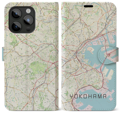 【横浜（神奈川県）】地図柄iPhoneケース（手帳タイプ）ナチュラル・iPhone 15 Pro Max 用