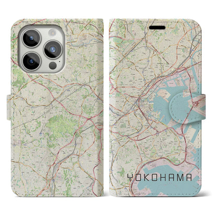 【横浜（神奈川県）】地図柄iPhoneケース（手帳タイプ）ナチュラル・iPhone 15 Pro 用