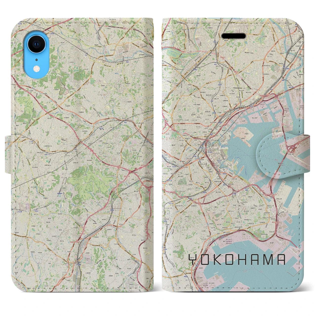【横浜】地図柄iPhoneケース（手帳両面タイプ・ナチュラル）iPhone XR 用