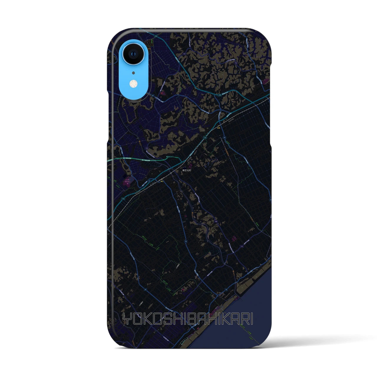 【横芝光】地図柄iPhoneケース（バックカバータイプ・ブラック）iPhone XR 用