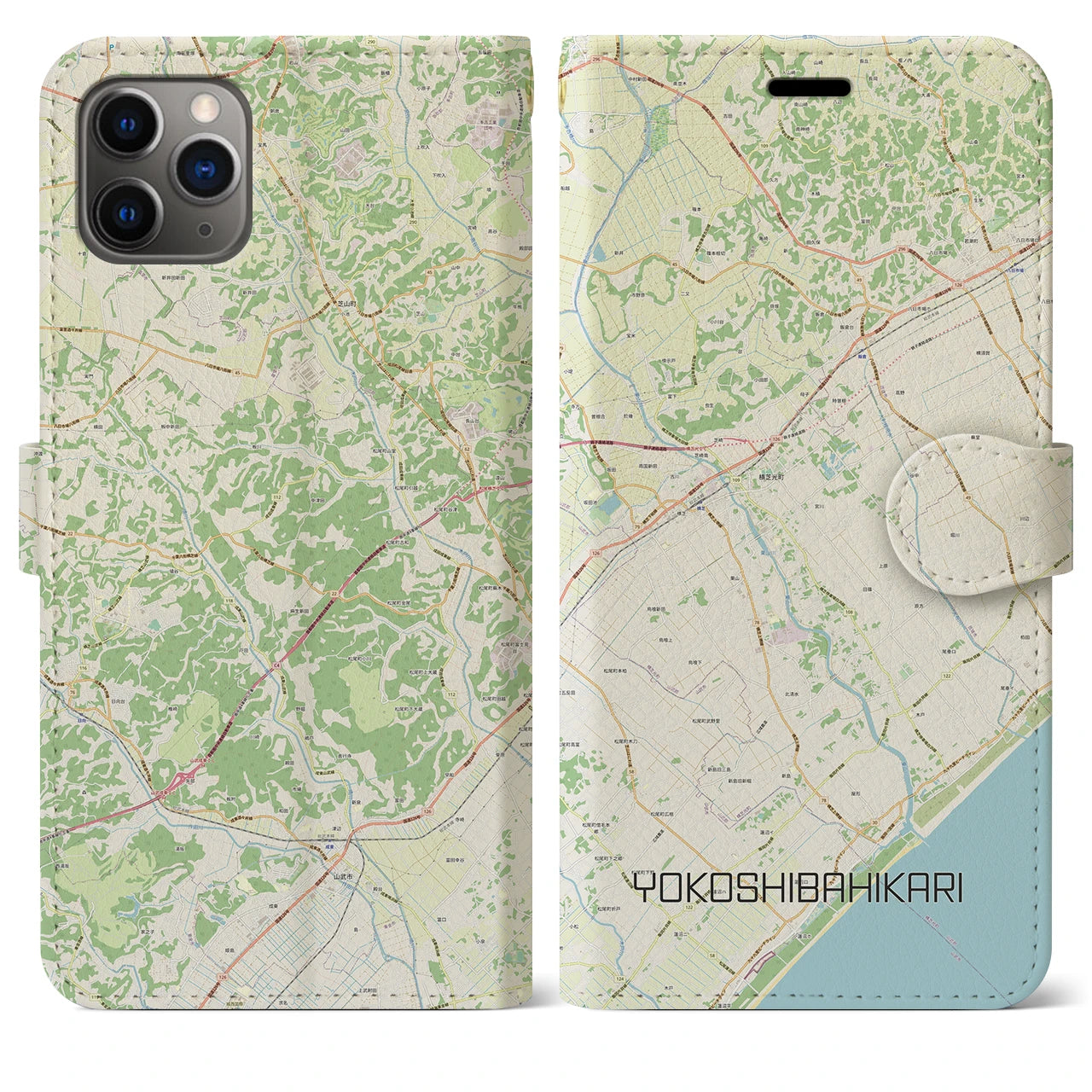 【横芝光】地図柄iPhoneケース（手帳両面タイプ・ナチュラル）iPhone 11 Pro Max 用