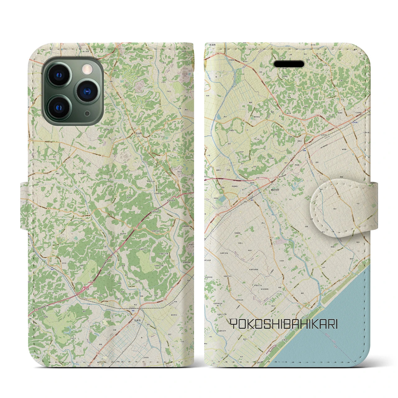 【横芝光】地図柄iPhoneケース（手帳両面タイプ・ナチュラル）iPhone 11 Pro 用