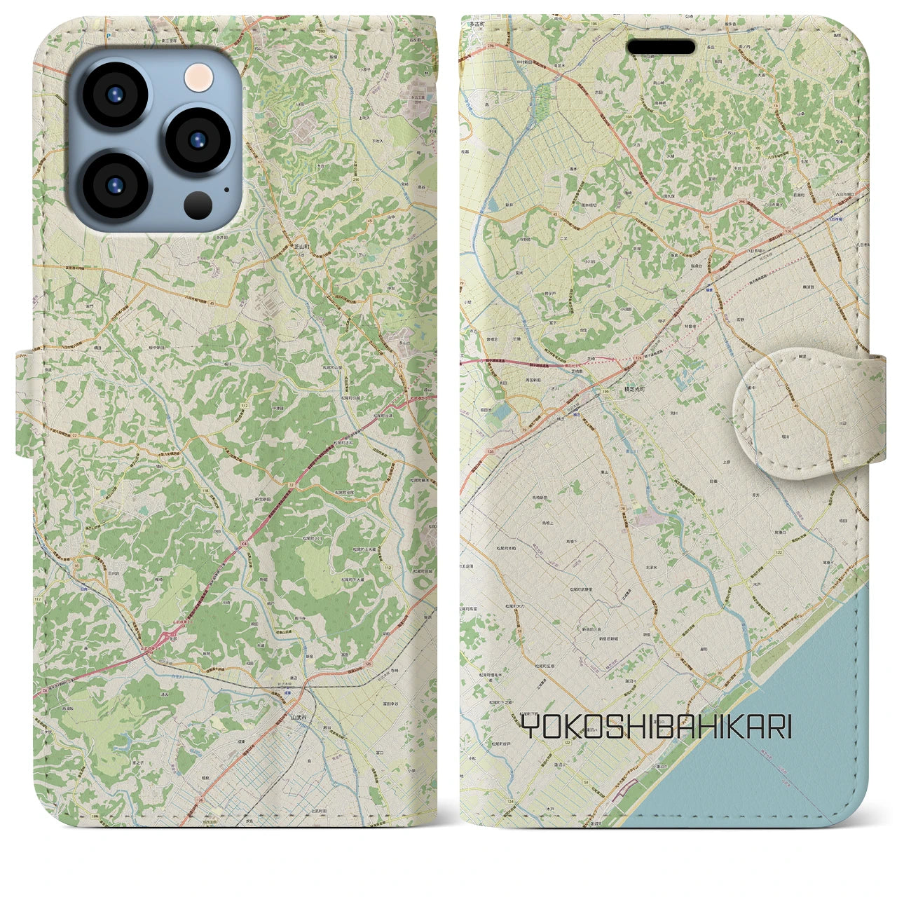 【横芝光】地図柄iPhoneケース（手帳両面タイプ・ナチュラル）iPhone 13 Pro Max 用