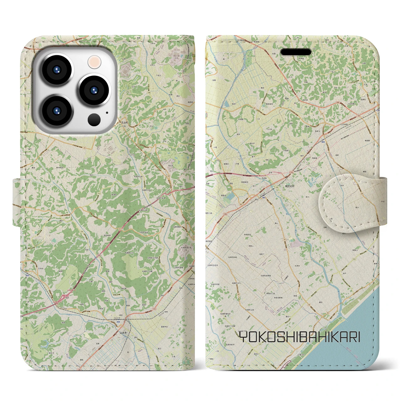 【横芝光】地図柄iPhoneケース（手帳両面タイプ・ナチュラル）iPhone 13 Pro 用