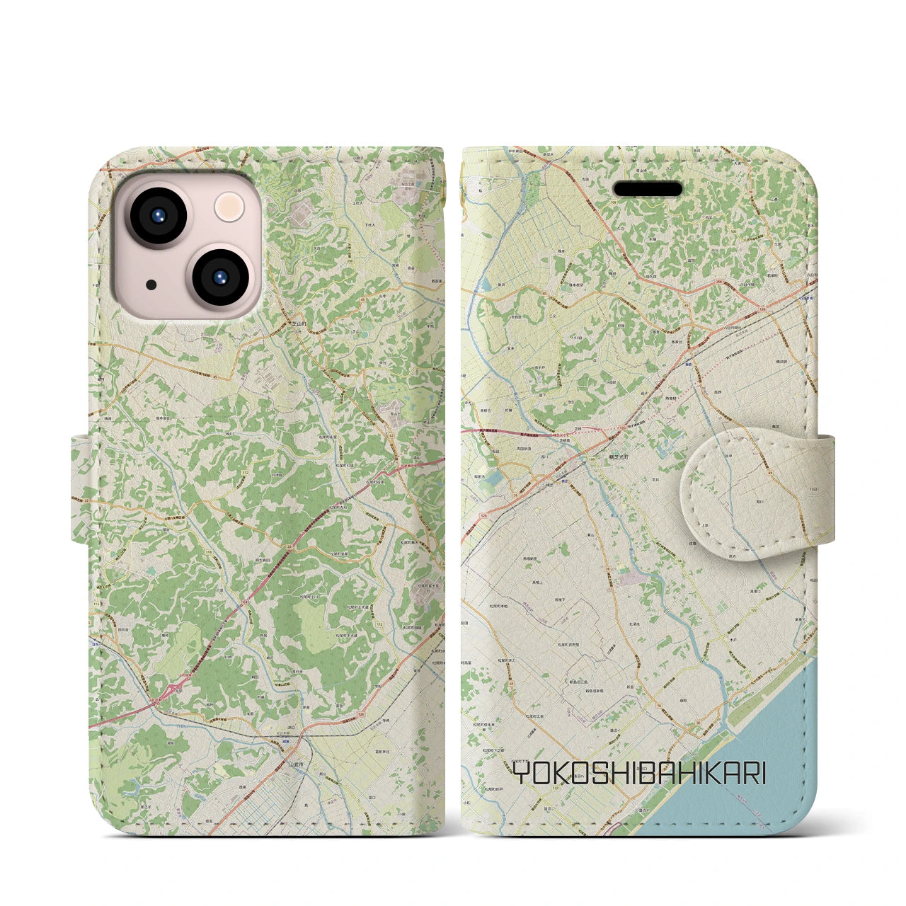 【横芝光】地図柄iPhoneケース（手帳両面タイプ・ナチュラル）iPhone 13 mini 用