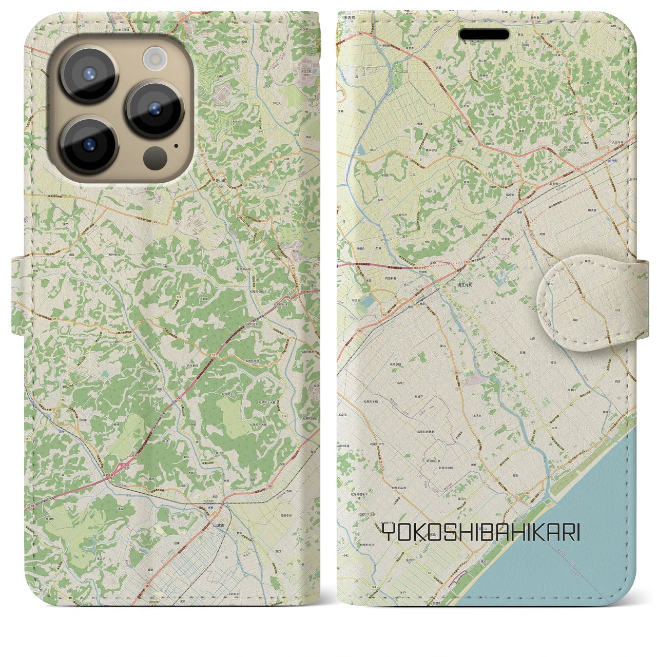【横芝光】地図柄iPhoneケース（手帳両面タイプ・ナチュラル）iPhone 14 Pro Max 用