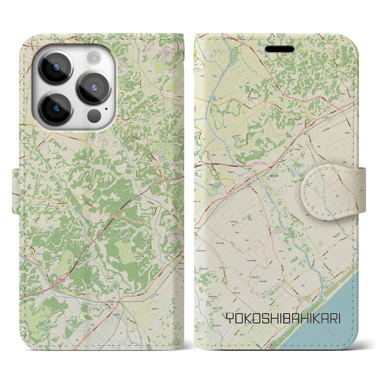 【横芝光】地図柄iPhoneケース（手帳両面タイプ・ナチュラル）iPhone 14 Pro 用