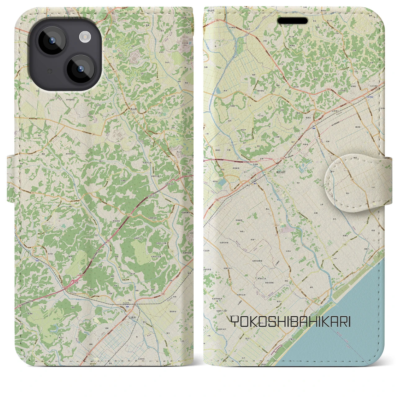 【横芝光】地図柄iPhoneケース（手帳両面タイプ・ナチュラル）iPhone 14 Plus 用