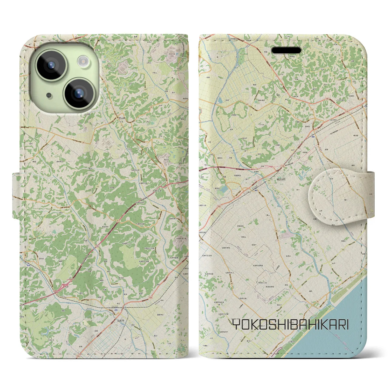 【横芝光】地図柄iPhoneケース（手帳両面タイプ・ナチュラル）iPhone 15 用