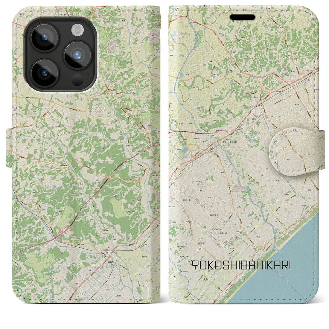 【横芝光】地図柄iPhoneケース（手帳両面タイプ・ナチュラル）iPhone 15 Pro Max 用