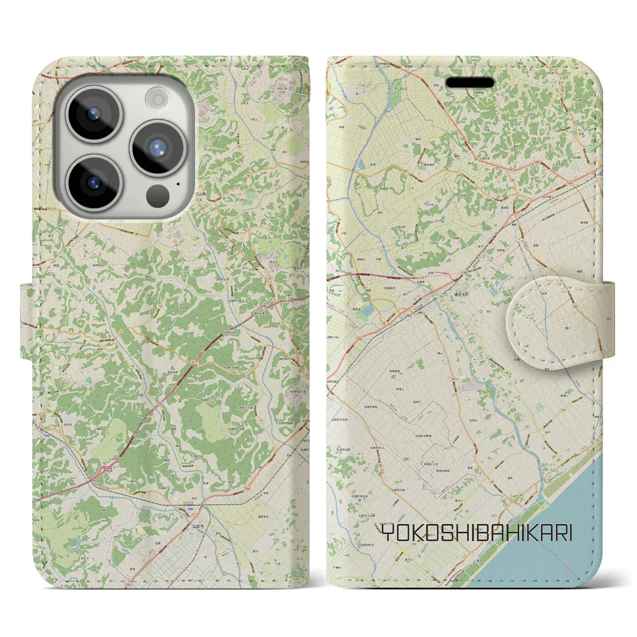 【横芝光】地図柄iPhoneケース（手帳両面タイプ・ナチュラル）iPhone 15 Pro 用