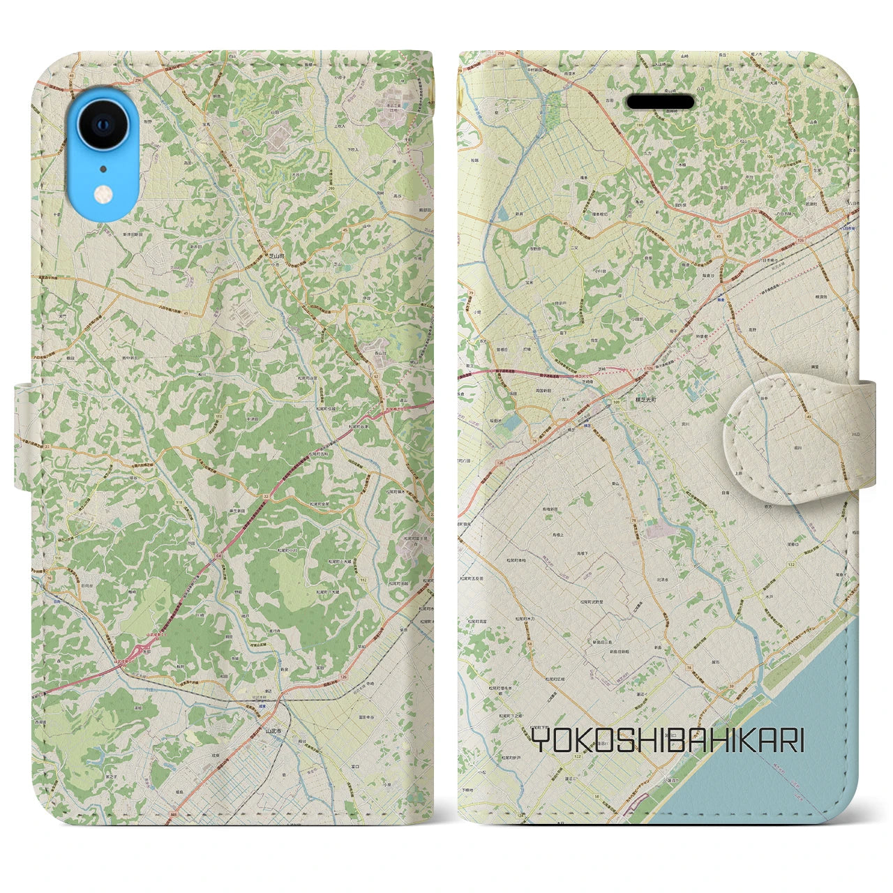 【横芝光】地図柄iPhoneケース（手帳両面タイプ・ナチュラル）iPhone XR 用