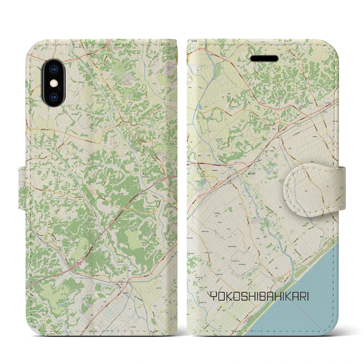 【横芝光】地図柄iPhoneケース（手帳両面タイプ・ナチュラル）iPhone XS / X 用
