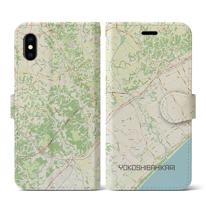 【横芝光（千葉県）】地図柄iPhoneケース（手帳タイプ）ナチュラル・iPhone XS / X 用