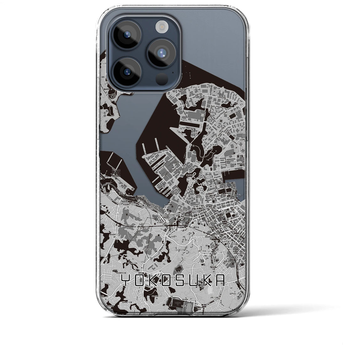 【横須賀】地図柄iPhoneケース（クリアタイプ・モノトーン）iPhone 15 Pro Max 用