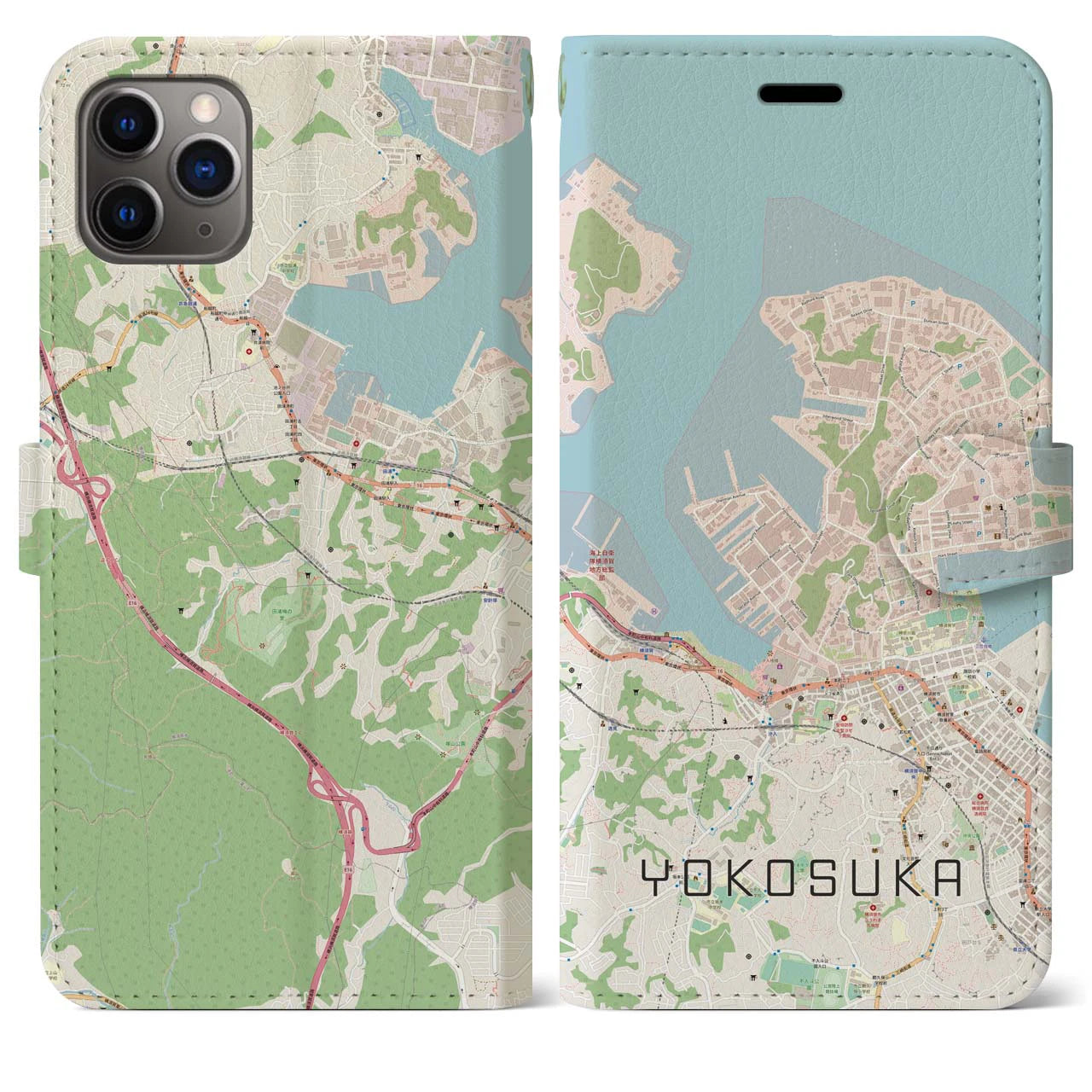 【横須賀】地図柄iPhoneケース（手帳両面タイプ・ナチュラル）iPhone 11 Pro Max 用
