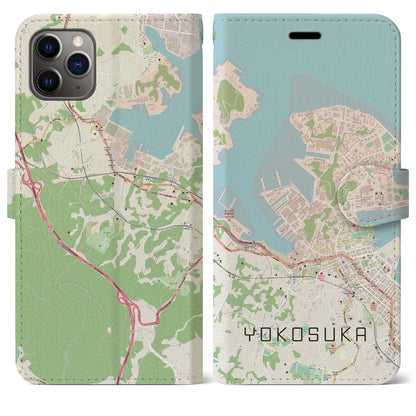【横須賀（神奈川県）】地図柄iPhoneケース（手帳タイプ）ナチュラル・iPhone 11 Pro Max 用