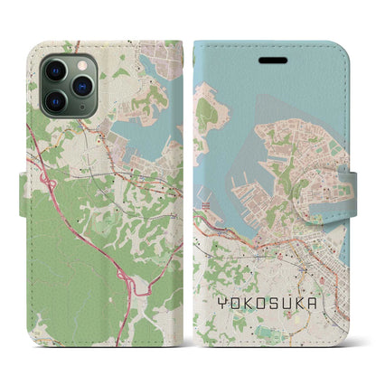 【横須賀（神奈川県）】地図柄iPhoneケース（手帳タイプ）ナチュラル・iPhone 11 Pro 用