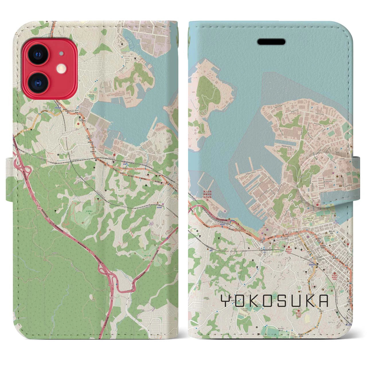 【横須賀】地図柄iPhoneケース（手帳両面タイプ・ナチュラル）iPhone 11 用