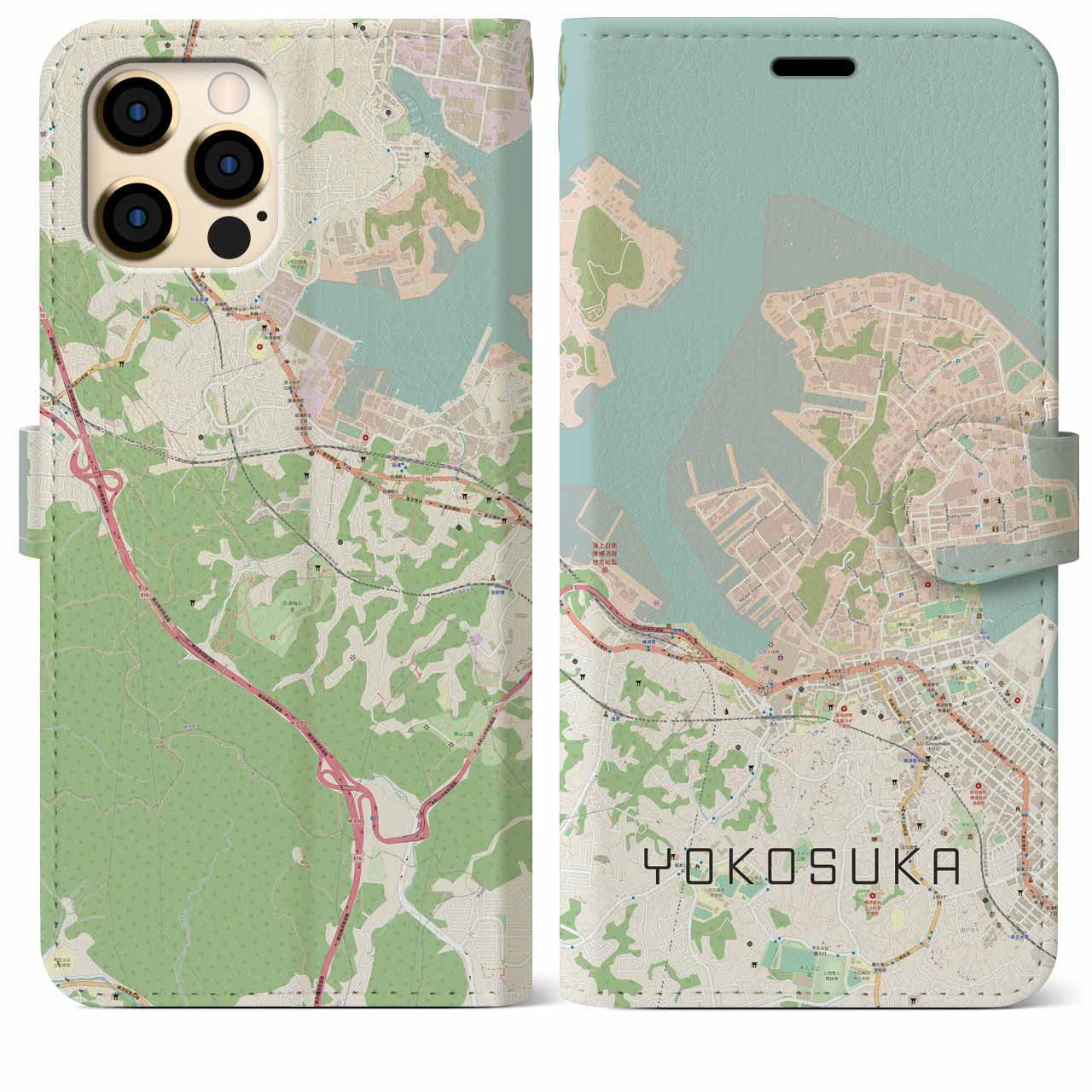 【横須賀】地図柄iPhoneケース（手帳両面タイプ・ナチュラル）iPhone 12 Pro Max 用