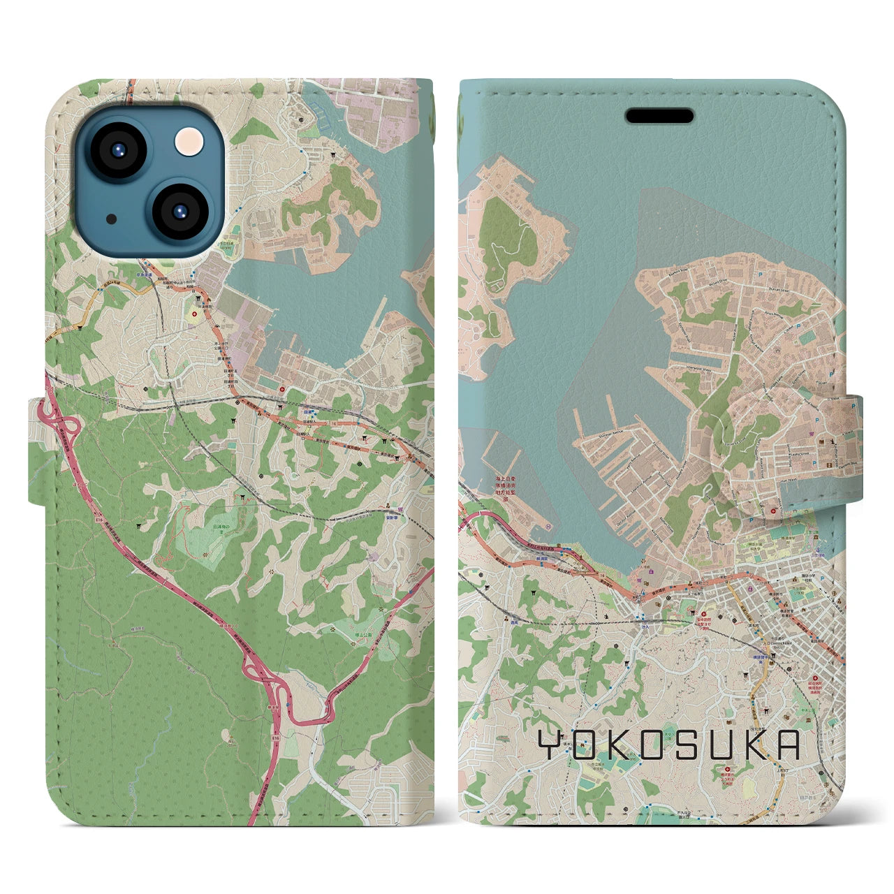 【横須賀】地図柄iPhoneケース（手帳両面タイプ・ナチュラル）iPhone 13 Pro 用