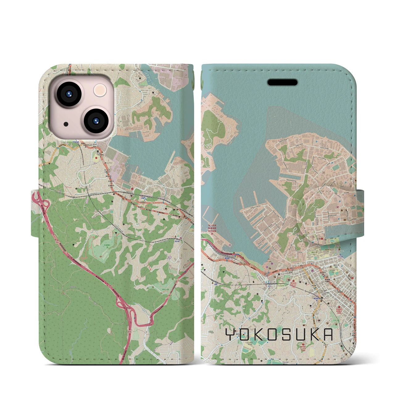 【横須賀】地図柄iPhoneケース（手帳両面タイプ・ナチュラル）iPhone 13 mini 用