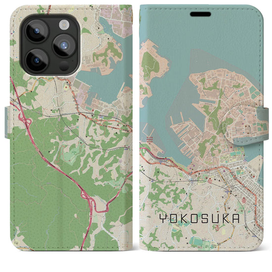 【横須賀】地図柄iPhoneケース（手帳両面タイプ・ナチュラル）iPhone 15 Pro Max 用