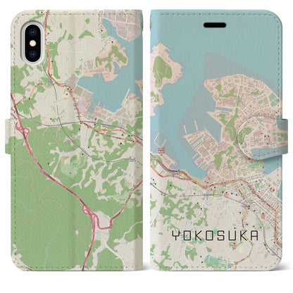 【横須賀（神奈川県）】地図柄iPhoneケース（手帳タイプ）ナチュラル・iPhone XS Max 用