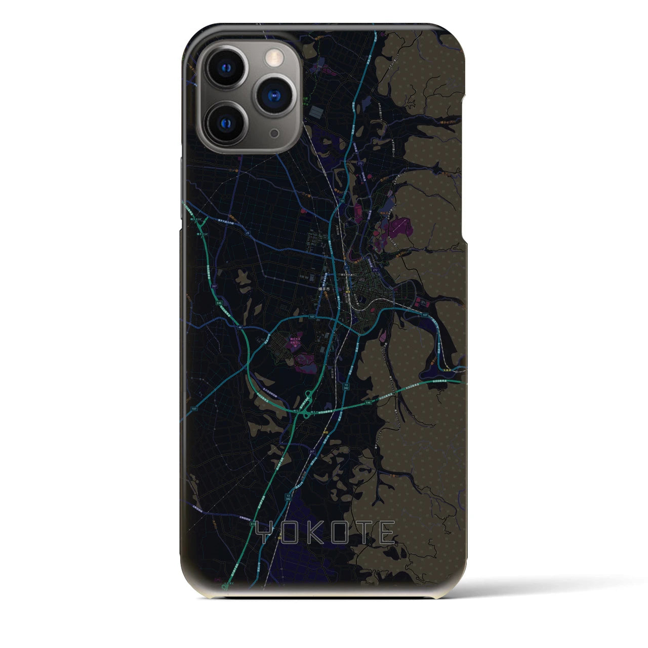 【横手】地図柄iPhoneケース（バックカバータイプ・ブラック）iPhone 11 Pro Max 用