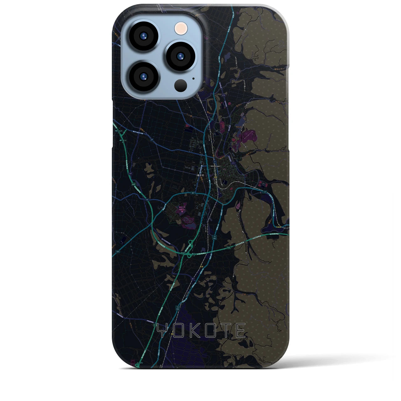 【横手】地図柄iPhoneケース（バックカバータイプ・ブラック）iPhone 13 Pro Max 用