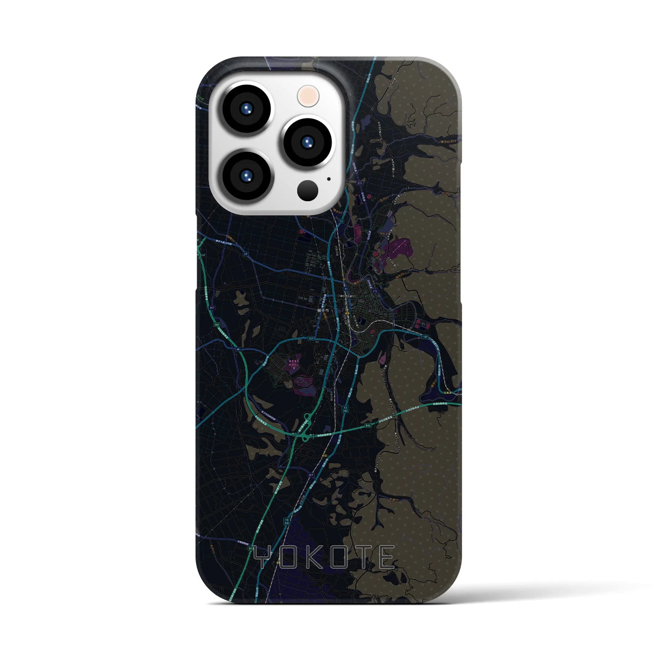 【横手】地図柄iPhoneケース（バックカバータイプ・ブラック）iPhone 13 Pro 用