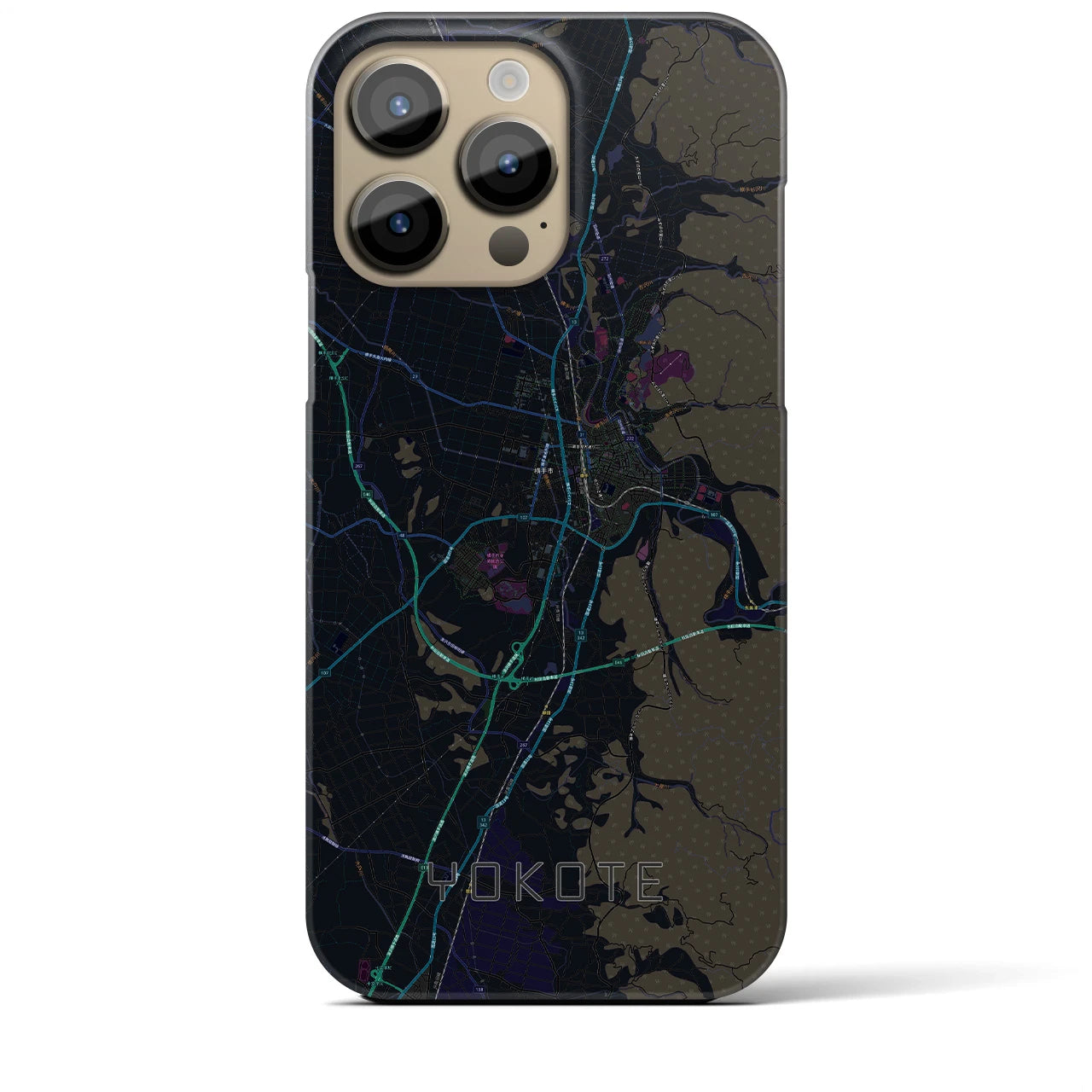 【横手】地図柄iPhoneケース（バックカバータイプ・ブラック）iPhone 14 Pro Max 用