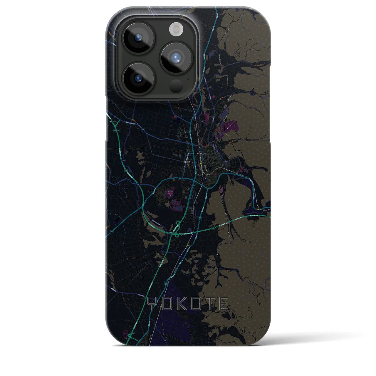 【横手】地図柄iPhoneケース（バックカバータイプ・ブラック）iPhone 15 Pro Max 用