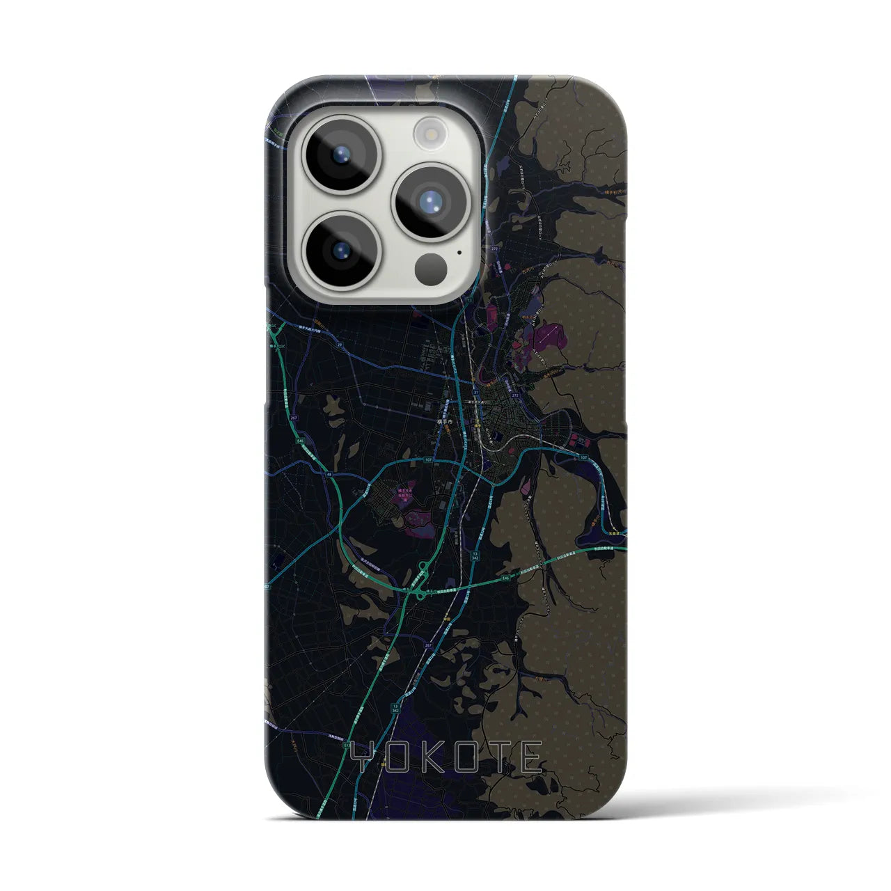 【横手】地図柄iPhoneケース（バックカバータイプ・ブラック）iPhone 15 Pro 用