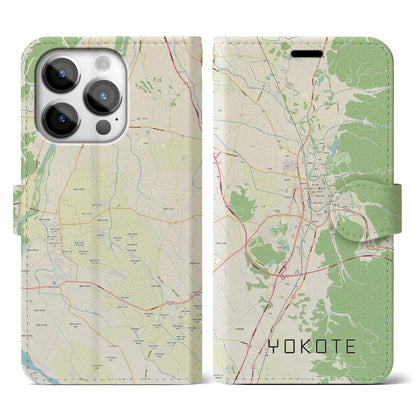 【横手（秋田県）】地図柄iPhoneケース（手帳タイプ）ナチュラル・iPhone 14 Pro 用