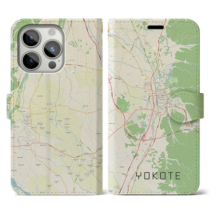 【横手（秋田県）】地図柄iPhoneケース（手帳タイプ）ナチュラル・iPhone 15 Pro 用