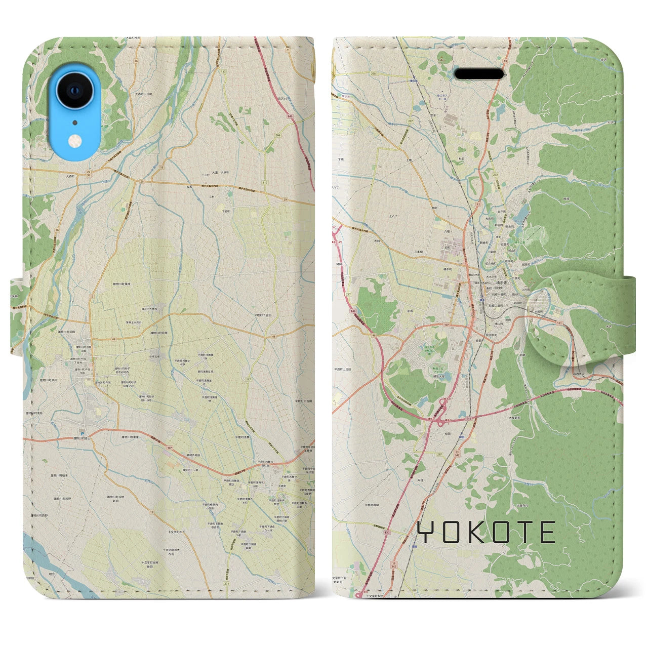 【横手】地図柄iPhoneケース（手帳両面タイプ・ナチュラル）iPhone XR 用