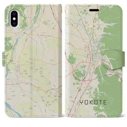 【横手（秋田県）】地図柄iPhoneケース（手帳タイプ）ナチュラル・iPhone XS Max 用