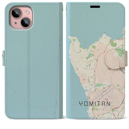 【読谷（沖縄県）】地図柄iPhoneケース（手帳タイプ）ナチュラル・iPhone 15 Plus 用